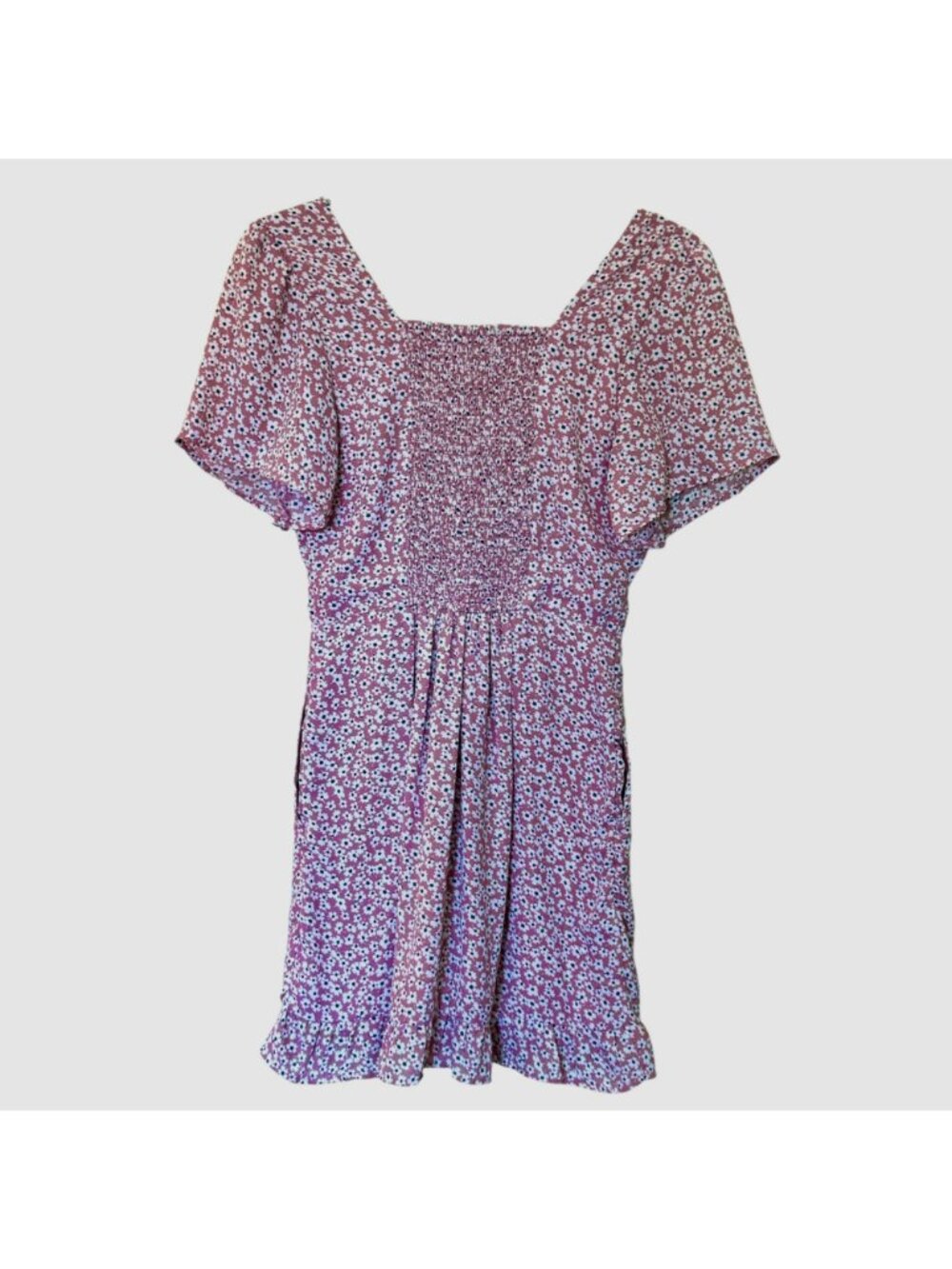 Abercrombie & Fitch Mini Dress Women's Size XS Pink Smocked Floral Short Sleeves - Picture 5 of 16